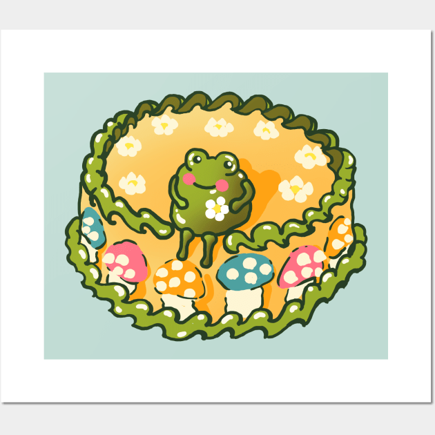 Goblincore Aesthetic Stupid Cute Frog Birthday Cake -Happy Birthday Party - Mycology Fungi Shrooms Mushrooms Wall Art by NOSSIKKO